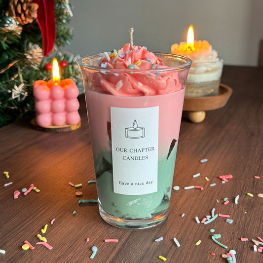 Matcha Strawberry Milkshake Dessert Candle