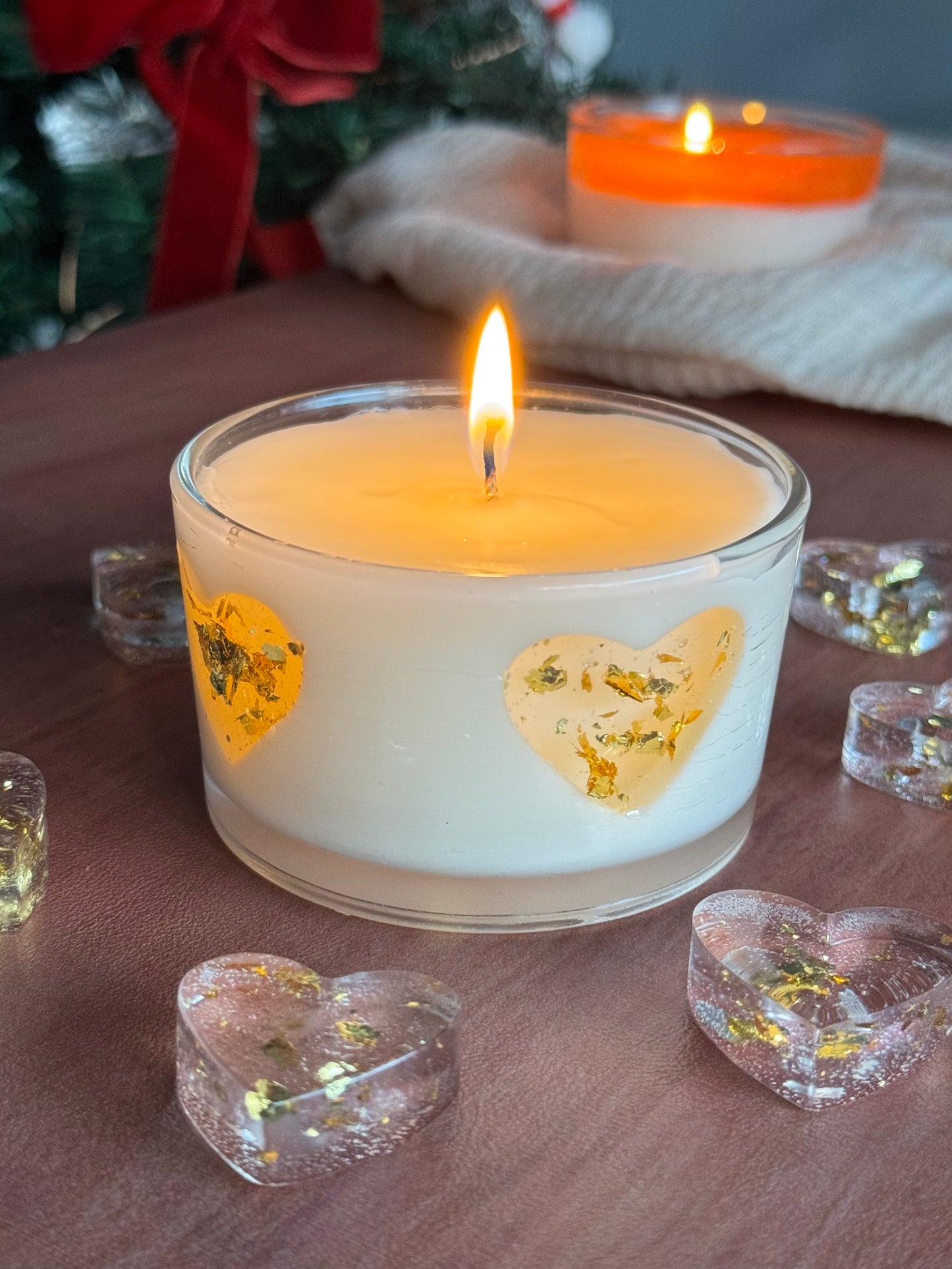 Heart Glass Candle – Gold Leaf Decor