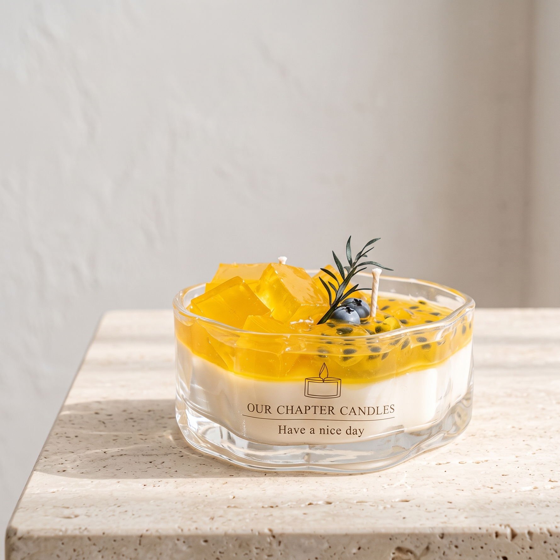 Handmade mango passion fruit candle made with soy wax and gel wax