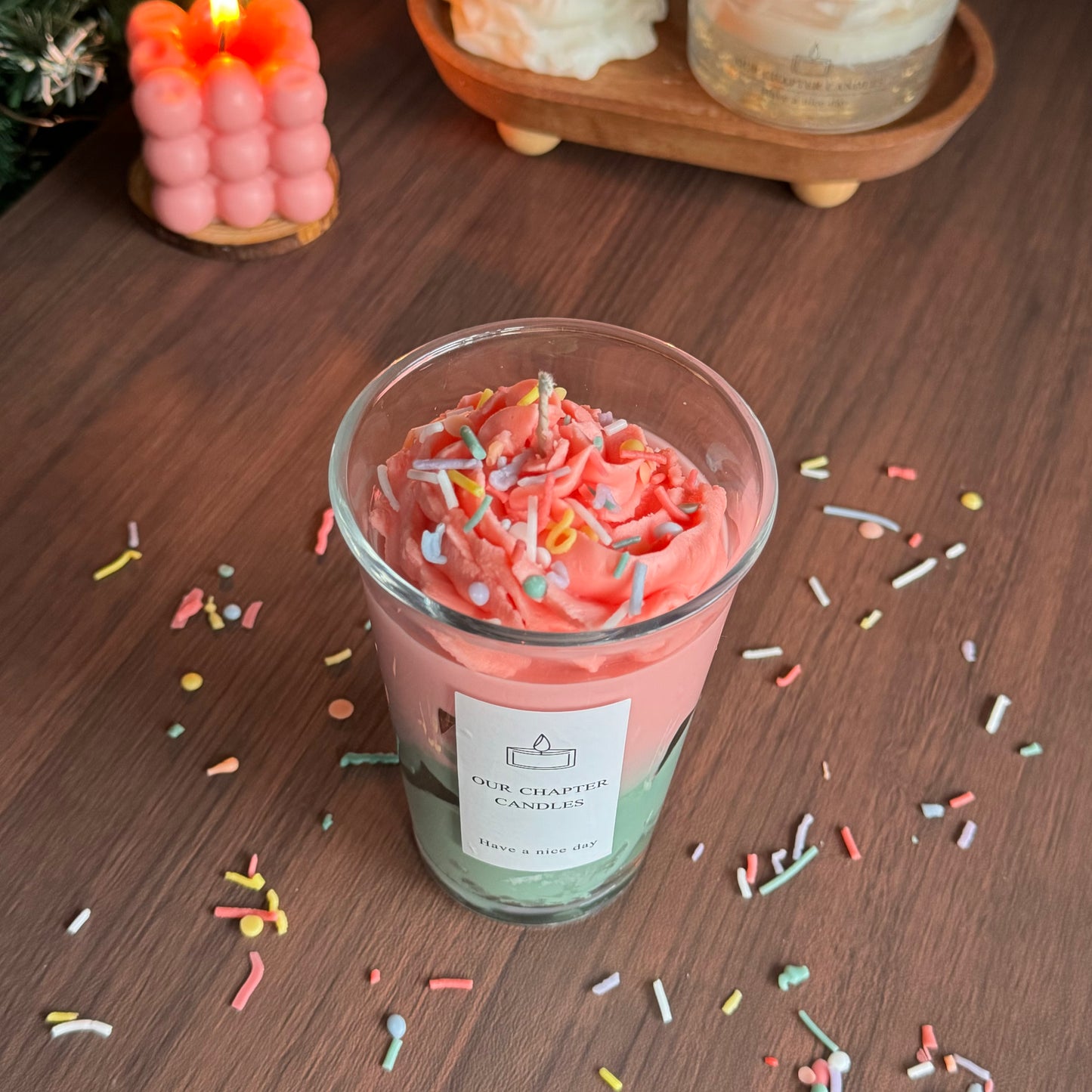 Matcha Strawberry Milkshake Dessert Candle