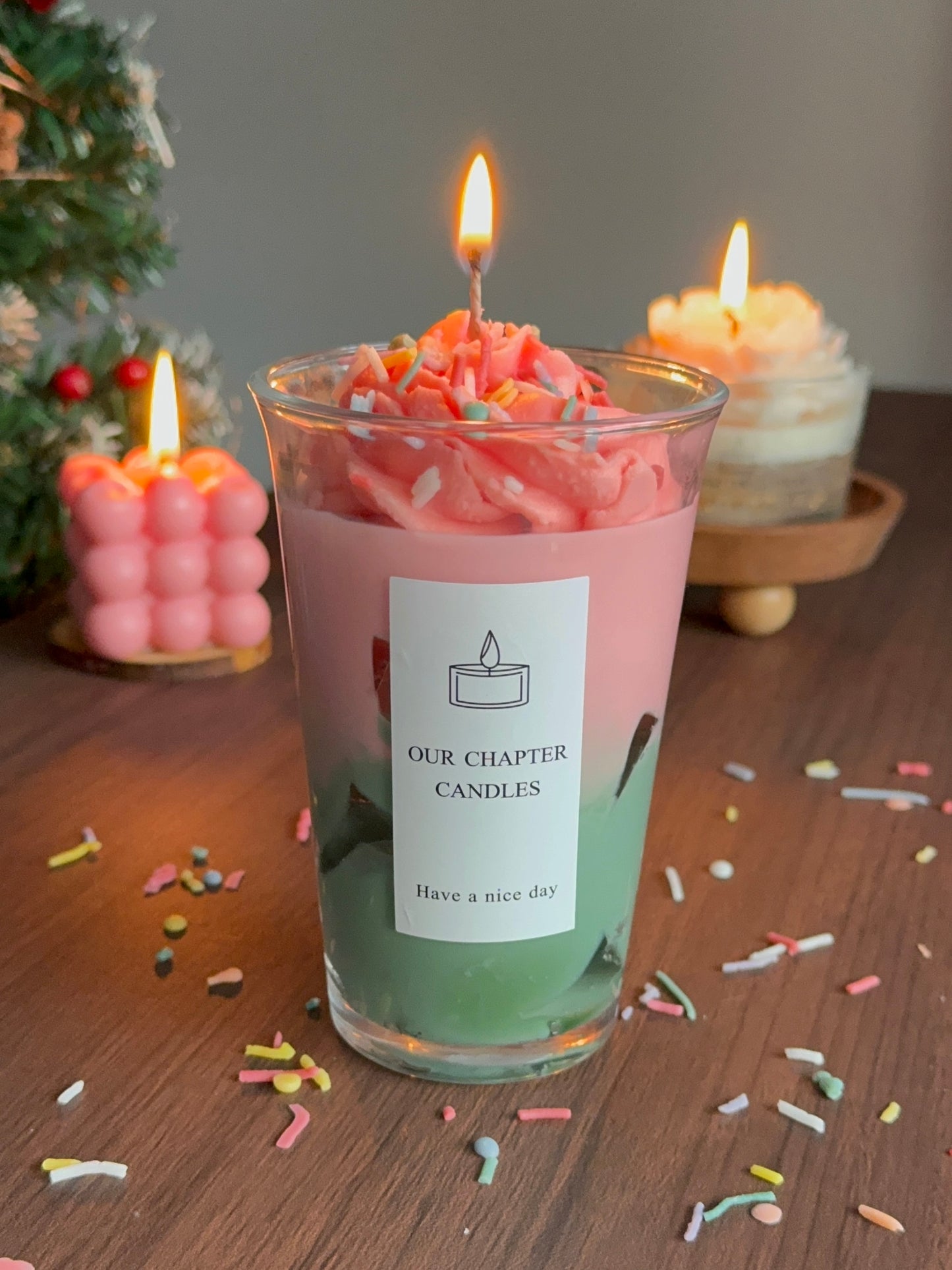 Matcha Strawberry Milkshake Dessert Candle