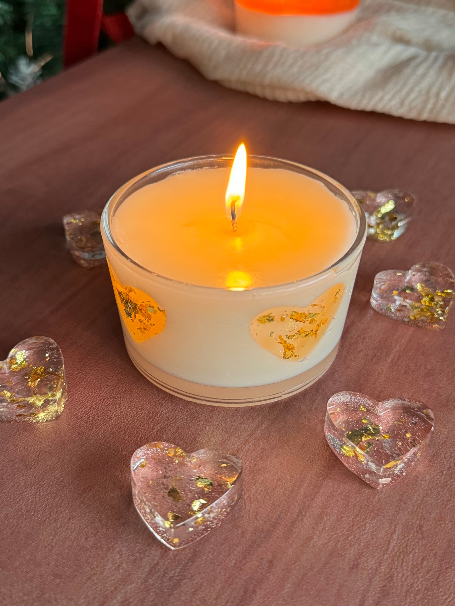Heart Glass Candle – Gold Leaf Decor